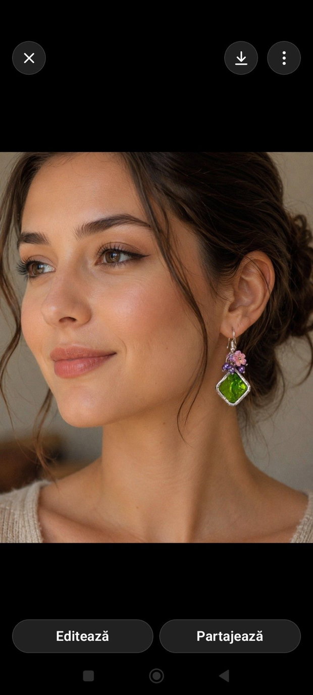 Cercei unicat sticla și perle Swarovski roz-verde