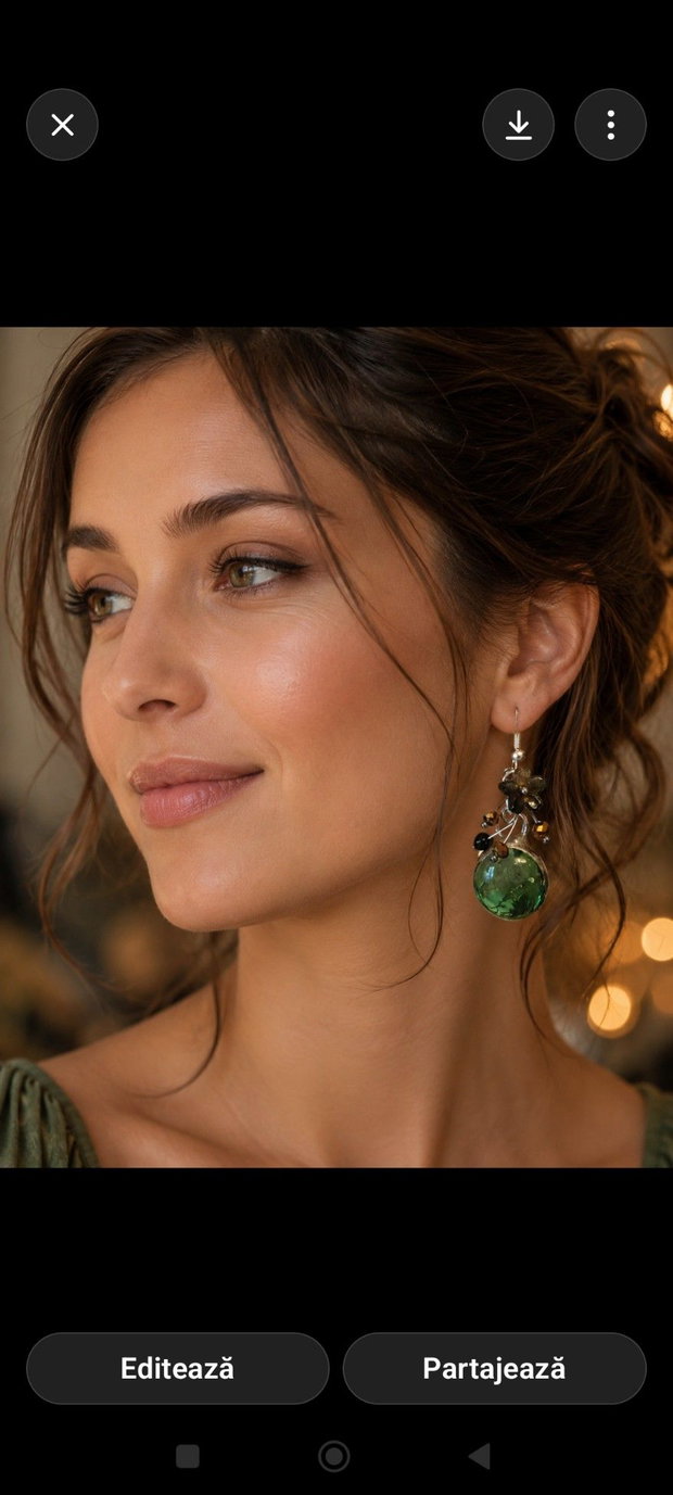 Cercei unicat sticla și perle Swarovski negru-verde