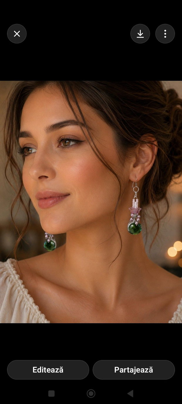 Cercei unicat lungi sticla și perle Swarovski roz - verde