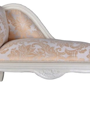 Sofa din lemn masiv alb cu tapiterie gri cu model bej