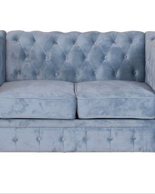 Sofa Chesterfield din lemn masiv cu tapiterie albastru marin