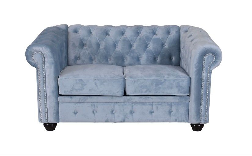 Sofa Chesterfield din lemn masiv cu tapiterie albastru marin