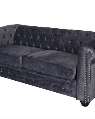 Sofa Chesterfield din lemn masiv cu tapiterie gri soarece