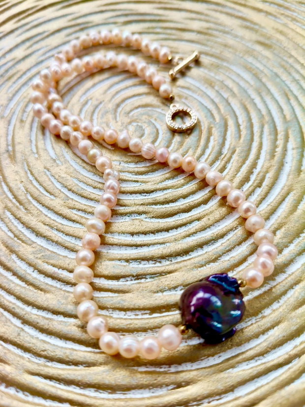Colier CHOKER perle de cultura cais & perla Baroc maronie