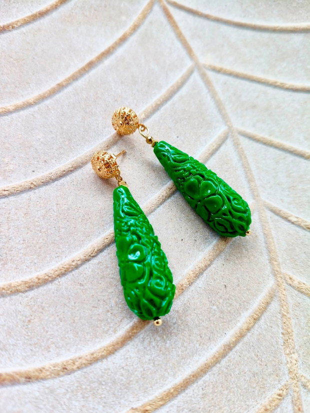 Cercei Vintage coral verde