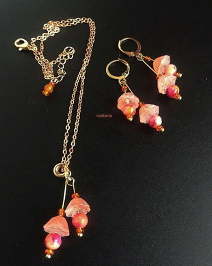 set cu flori de lotus jad somon corai