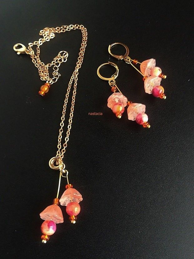 set cu flori de lotus jad somon corai