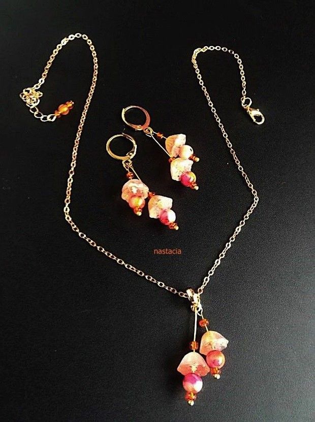 set cu flori de lotus jad somon corai
