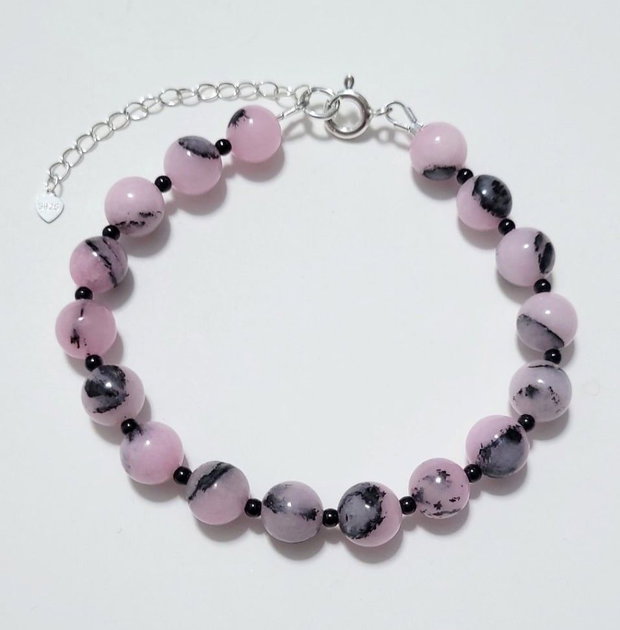 Bratara argint 925 cu agat cherry blossom si spinel negru