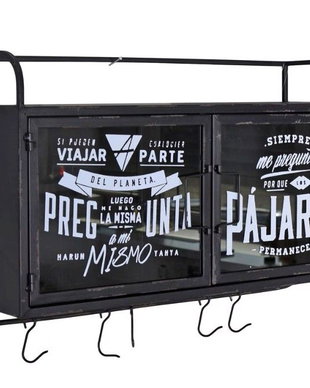 Bufetel de perete din metal negru cu scris alb