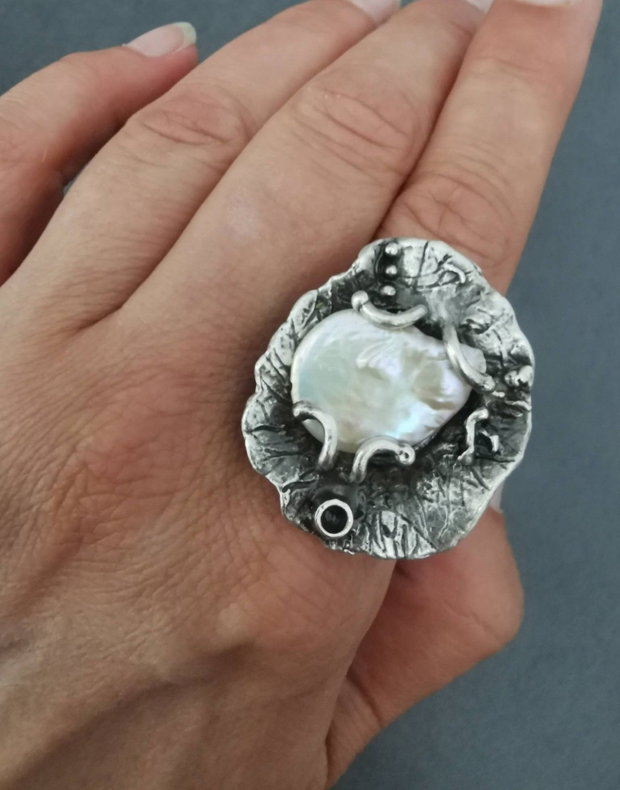 Set bratara si inel din alama placata cu argint si perle de culturaB4