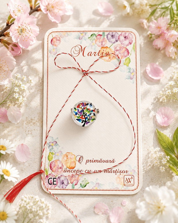 Brosa martisor cabochon sticla 14mm copacul vietii