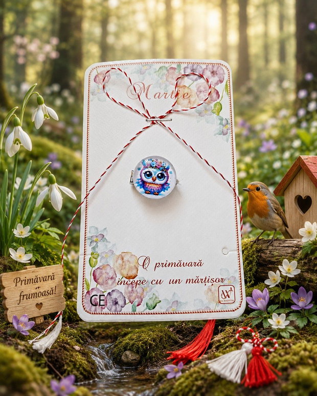 Brosa martisor bufnita vesela