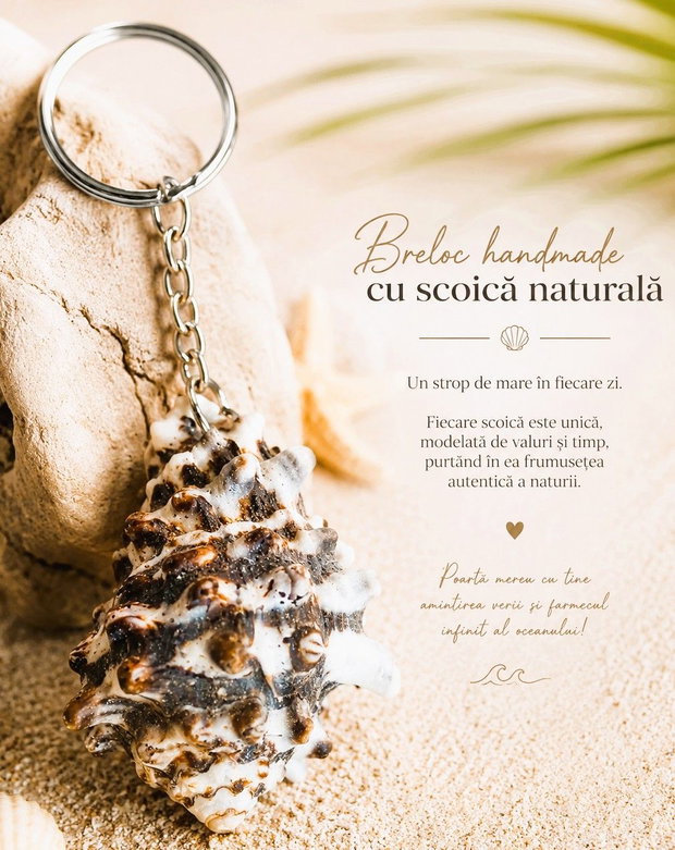 Breloc handmade cu scoică naturală O fărâmă din magia mării