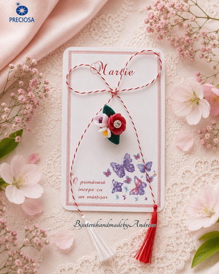 Brosa martisor flori si pietre Preciosa