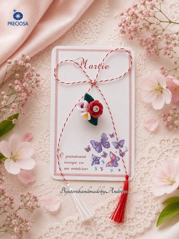 Brosa martisor flori si pietre Preciosa