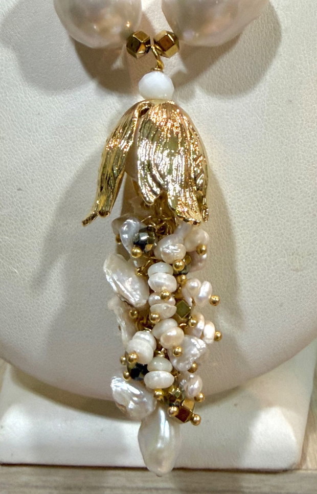 SET ~SILENT ELEGANCE~perle baroc,hematit,,perle cultură,accesorii metalice placate cu aur și inox auriu