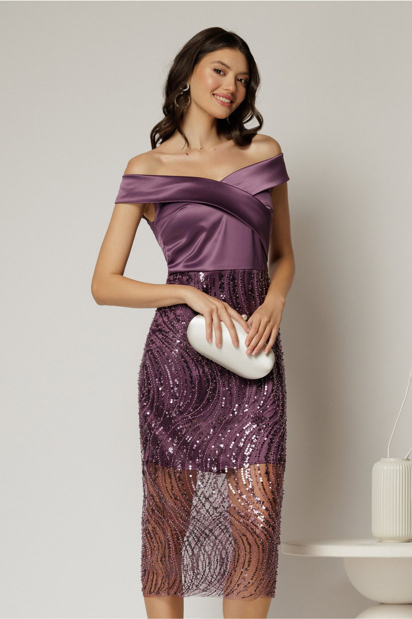 Rochie Joanna mov de ocazie din tafta si paiete