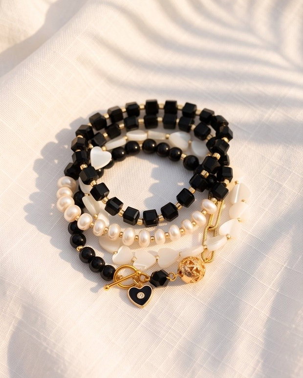 Set Brățări- Pearls & Black Shadows