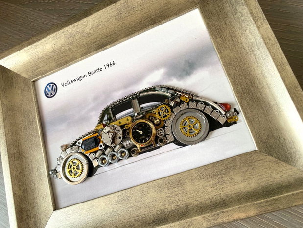 Masina model Volkswagen Beetle 1966 Cod M 723・Cadouri zile de nastere・Mecanism de ceas vintage・Cadou ziua Indragostitilor
