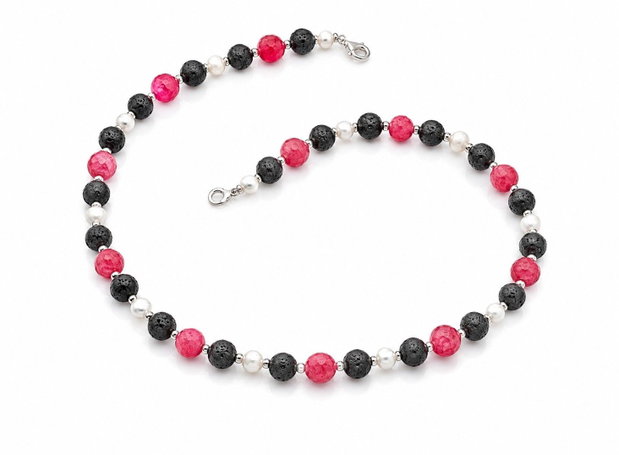 Colier lava, coral, perle