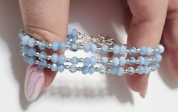 Bratara argint 925 cu jad Malaysia bleu, topaz bleu si hematit
