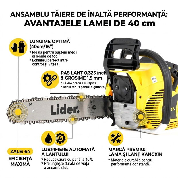 Drujba pe benzina 46 cm3, lama 40 cm, Lider RG4616-B4
