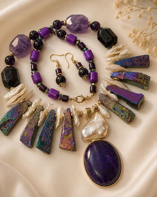 SET~AFTER MIDNIGHT~ametist,perle,hematit,agate,inox
