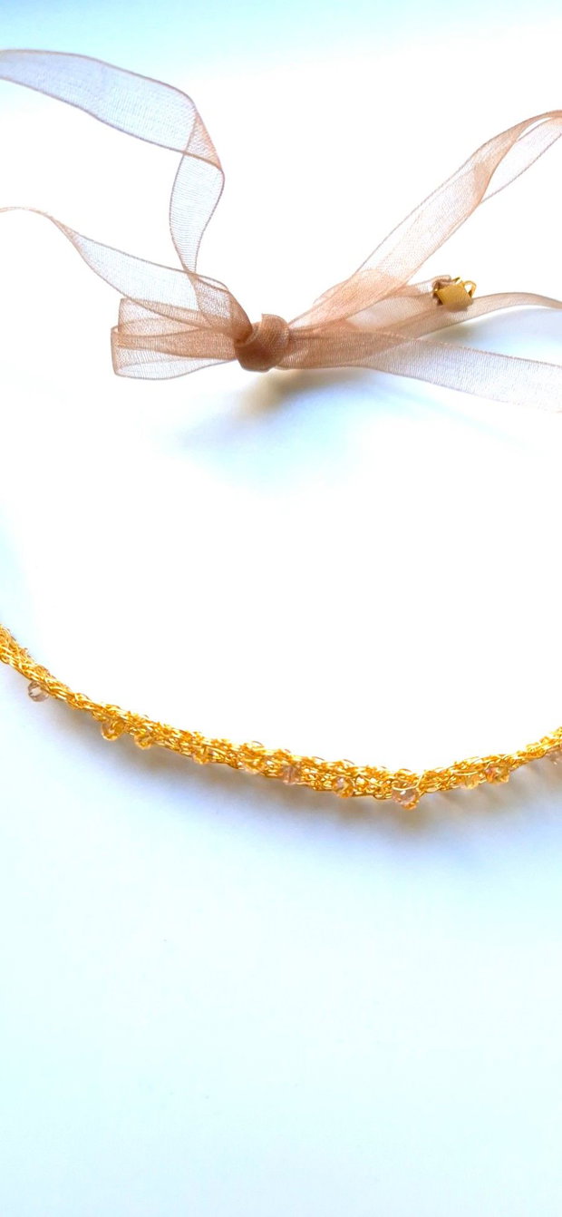 Bentita de par din cupru gilt cu margele si organza