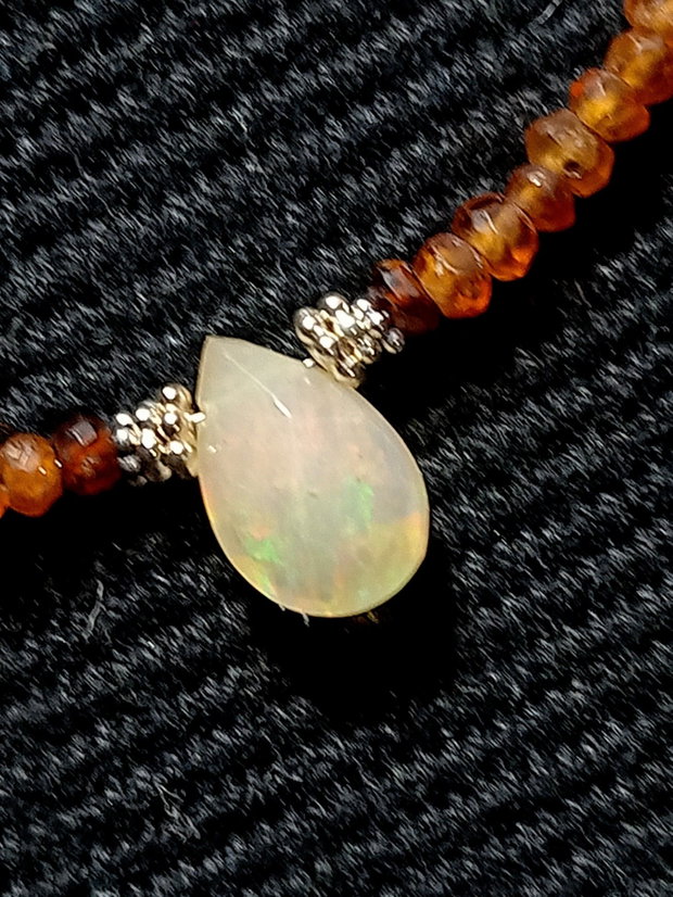 Colier argint opal de foc etiopian hessonit ombre degrade lant argint minimalist boho chic trendy