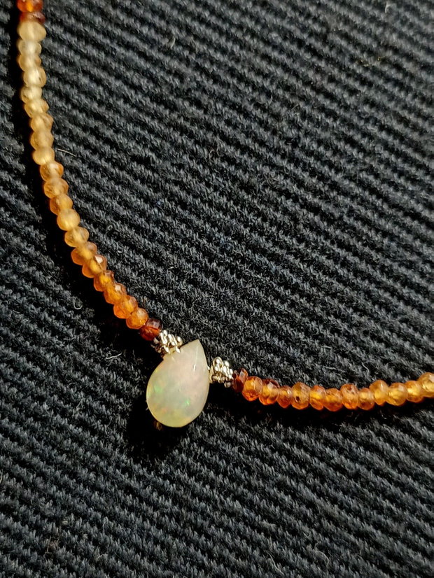 Colier argint opal de foc etiopian hessonit ombre degrade lant argint minimalist boho chic trendy