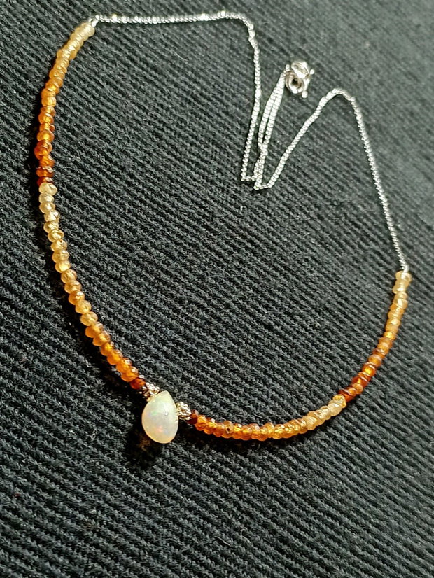 Colier argint opal de foc etiopian hessonit ombre degrade lant argint minimalist boho chic trendy