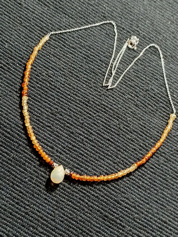 Colier argint opal de foc etiopian hessonit ombre degrade lant argint minimalist boho chic trendy