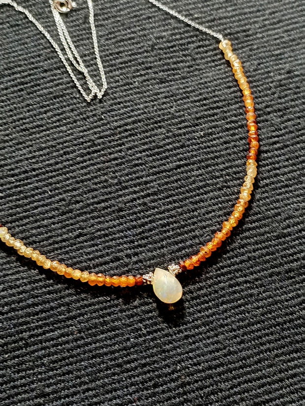 Colier argint opal de foc etiopian hessonit ombre degrade lant argint minimalist boho chic trendy