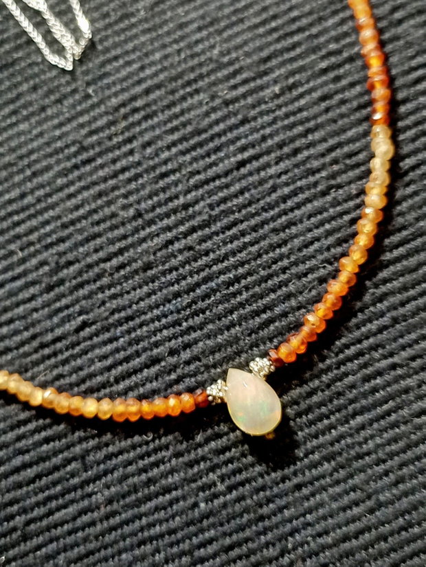 Colier argint opal de foc etiopian hessonit ombre degrade lant argint minimalist boho chic trendy