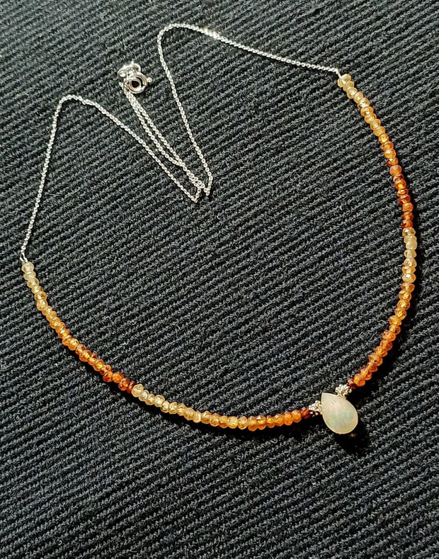 Colier argint opal de foc etiopian hessonit ombre degrade lant argint minimalist boho chic trendy