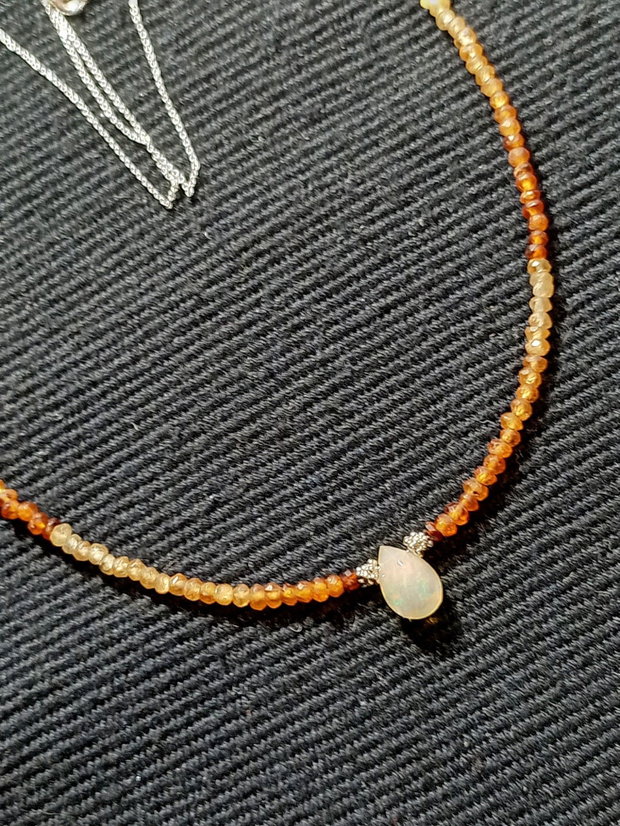 Colier argint opal de foc etiopian hessonit ombre degrade lant argint minimalist boho chic trendy