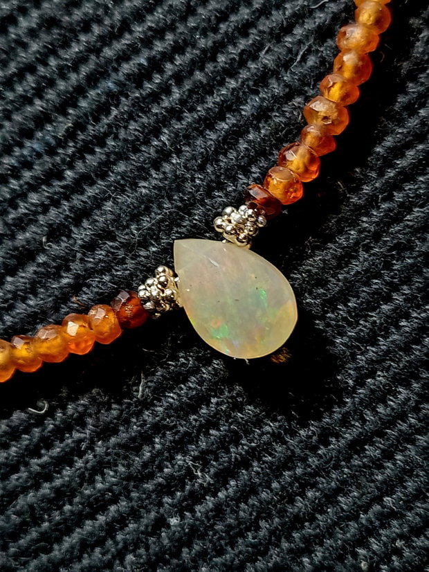 Colier argint opal de foc etiopian hessonit ombre degrade lant argint minimalist boho chic trendy