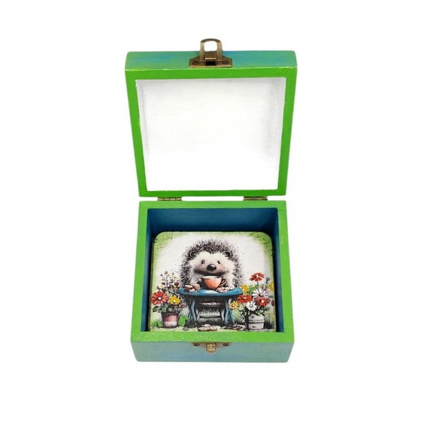 Set lemn decorat si pictat manual,  Ariciul gradinar 4685