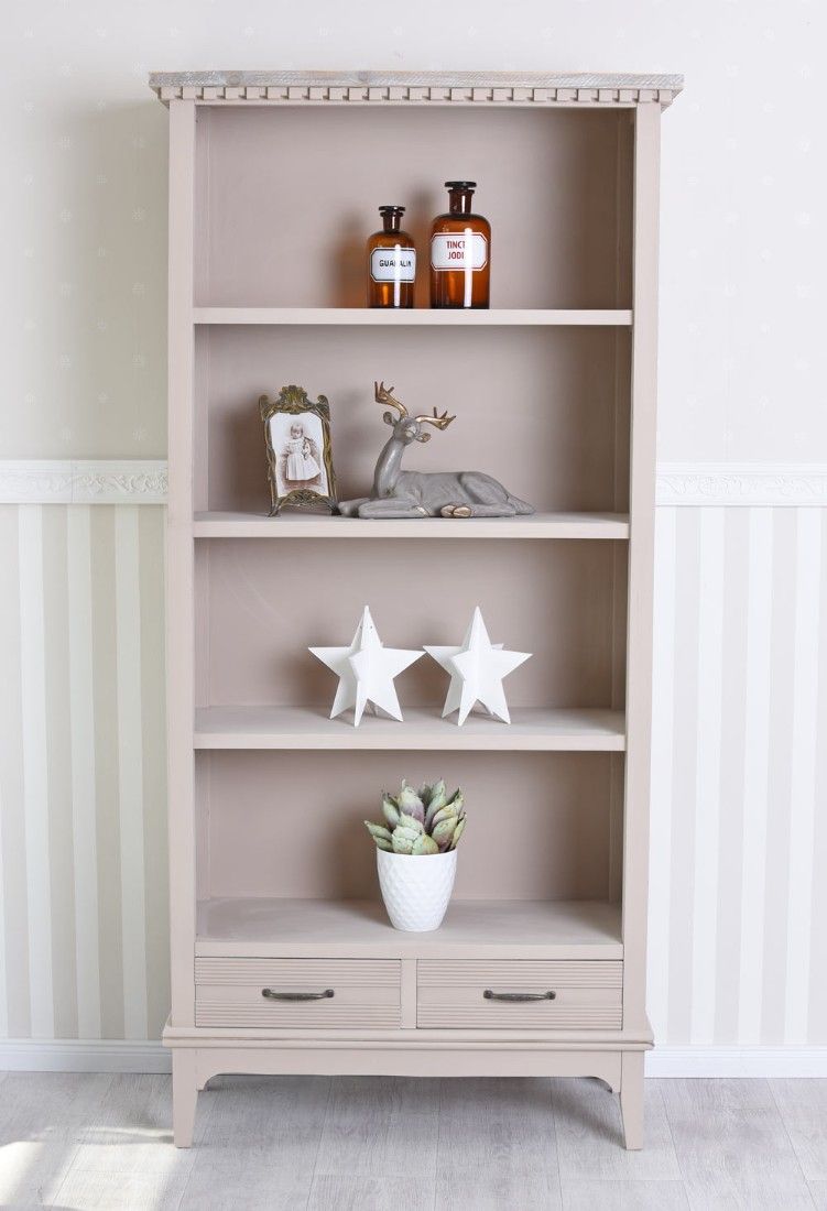 Biblioteca Shabby Chic din lemn masiv bej
