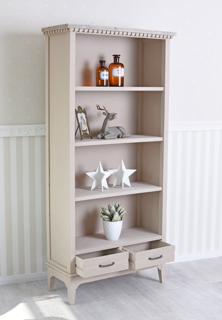Biblioteca Shabby Chic din lemn masiv bej