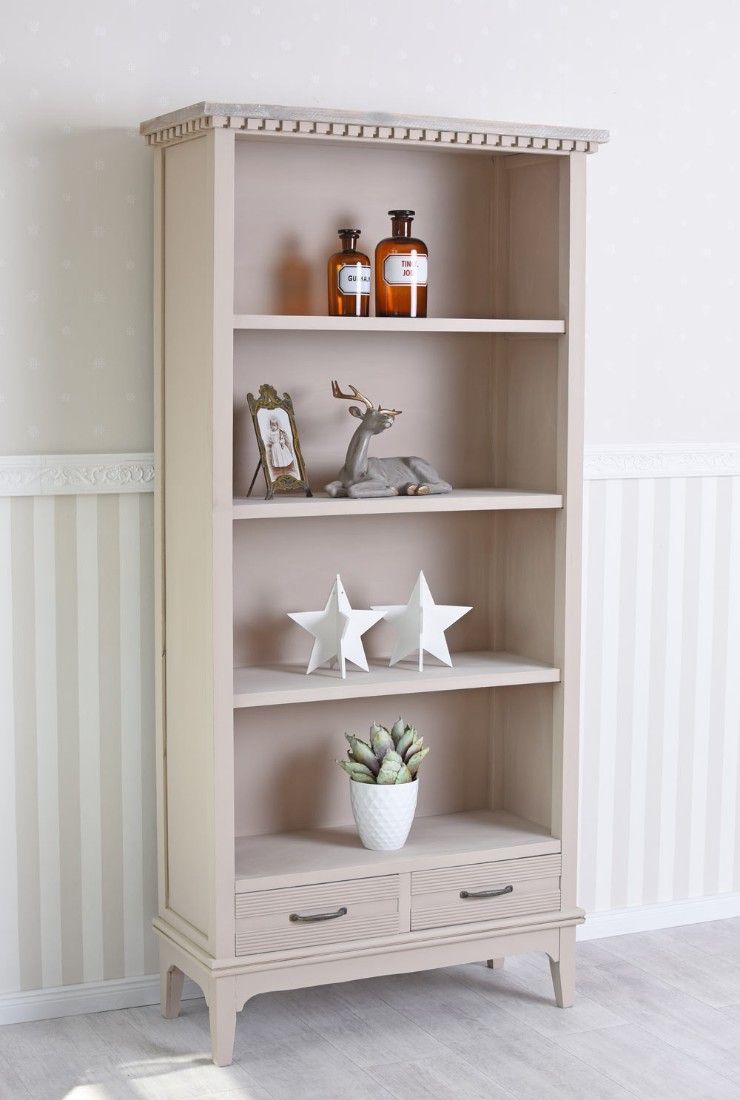 Biblioteca Shabby Chic din lemn masiv bej