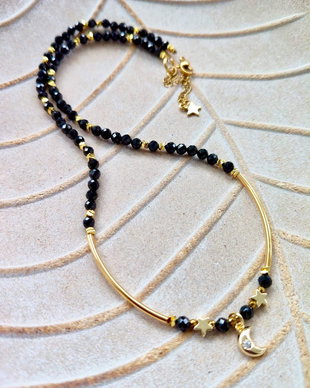 Colier CHOKER turmalina neagra & Stelele și luna