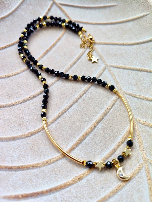 Colier CHOKER turmalina neagra & Stelele și luna