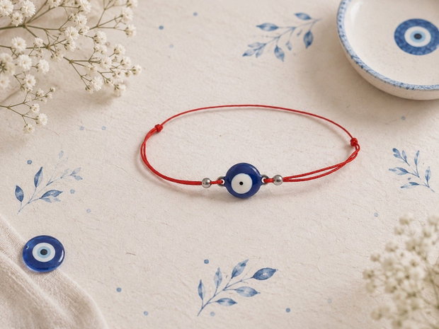 Bratara snur si link evil eye inox emailat