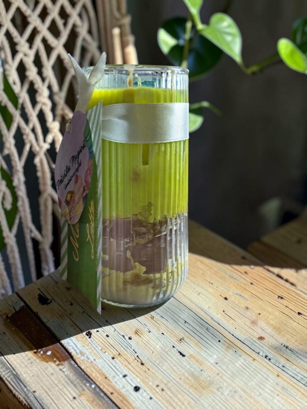 Lumânare Artizanală Matcha Latte, Ceară Soia și Gel, Cafea și Mentă