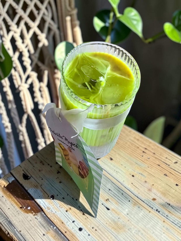 Lumânare Artizanală Matcha Latte, Ceară Soia și Gel, Cafea și Mentă