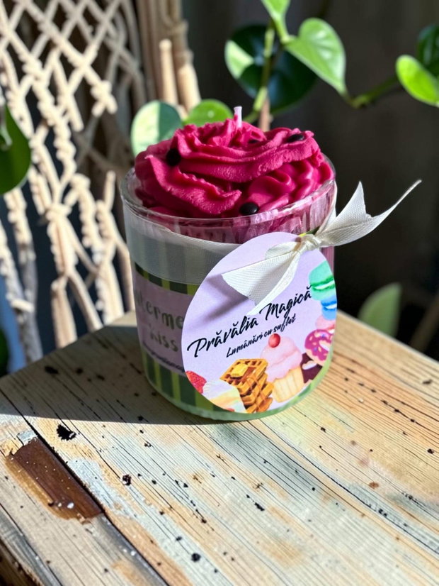 Lumânare Artizanală Watermelon Kiss, Ceară Soia 300g, Aromă Pepene Roșu