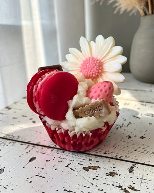 Lumânare Artizanală Tip Cupcake, Ceară de Soia, Aromă Cookies, 110-115g Rosu/ Albastru/ Verde
