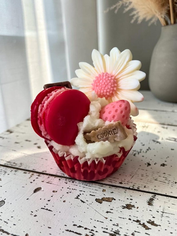 Lumânare Artizanală Tip Cupcake, Ceară de Soia, Aromă Cookies, 110-115g Rosu/ Albastru/ Verde